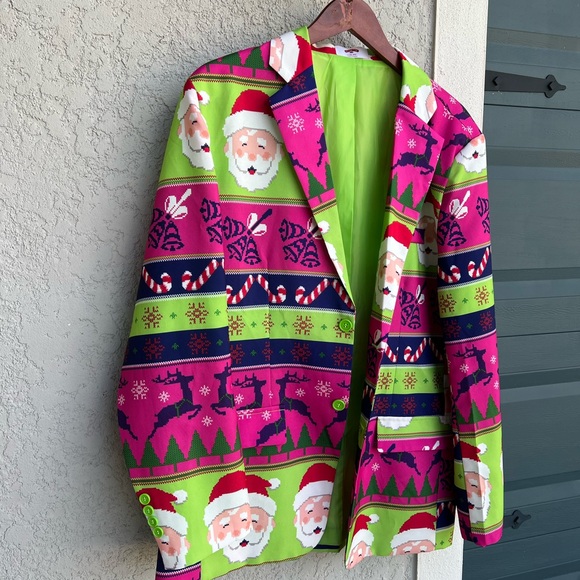 Holiday Time Santa Christmas Blazer Jacket Men’s Large 42-44 Ugly Xmas Party - Picture 7 of 7